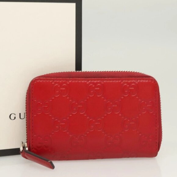 GUCCI GG Canvas Guccissima Coin Purse Leather Red - Picture 1 of 15